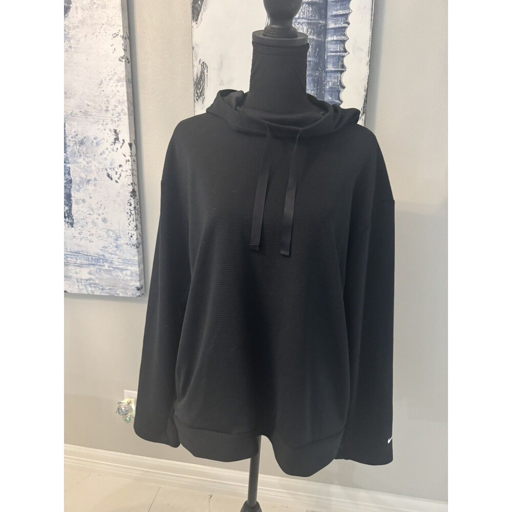 Awesome Black Long Sleeve Hooded Nike Tunic Top Ladies Lg